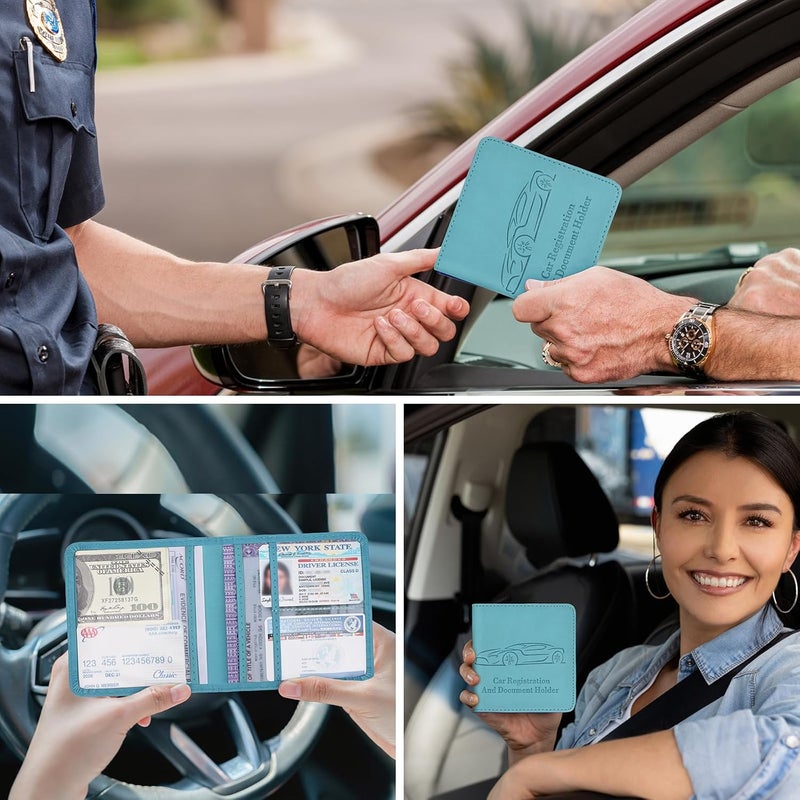 Peisicne Registration and Insurance Card Holder, Vehicle Glove Box Car Organizer with Magnetic Closure, Interior Car Accessories for Documents, Cards, License Storage, 1-Pack Blue - Image 2